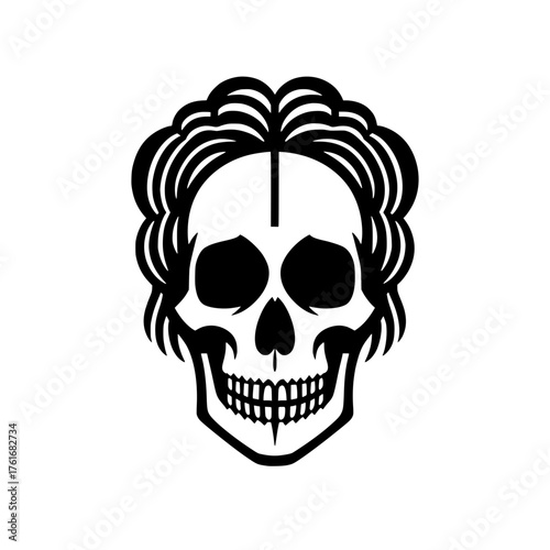 Vector Illustration of Skull with Classic Curly Hair Style
