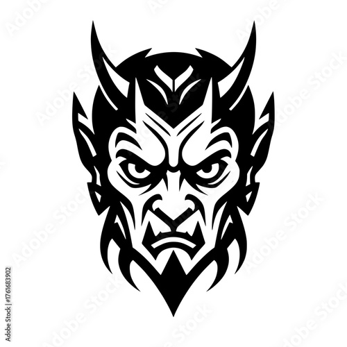 Illustration of a Horned Monster Head with an Angry Expression