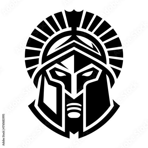 Spartan Soldier / Gladiator Head with Helmet - Monochrome Mascot Logo