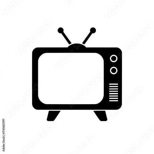 Classic Tube TV Silhouette with Antenna - Vector Illustration