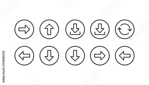 A collection of black arrows within a rounded icon. They indicate direction, serve as pointers, and represent upload and download signs. This flat, isolated outline symbol is perfect for illustrations