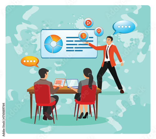 Marketing Meetup. Business Team Meeting With Presenter Explaining Data and Finance.