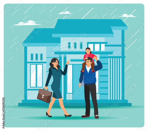 Breadwinner, Family Outside House As Mother Waves To Father Carrying Child.