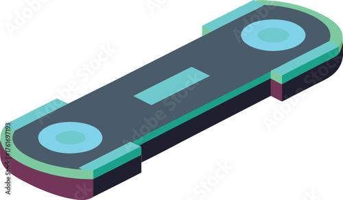 Isometric hoverboard vector illustration with soft neon glow and carbon texture