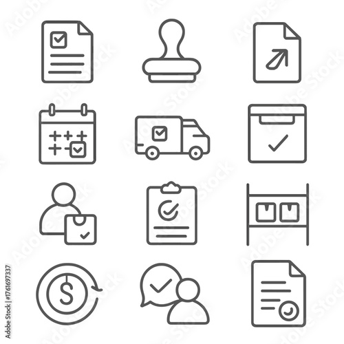 Return Process Icons. Outline icon set of stabilization rigs: shoulder rig, camera cage, top handle, side