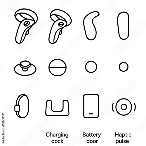 VR Controllers Icon Set. Outline icon set of VR controllers: left controller, right controller, trigger, grip