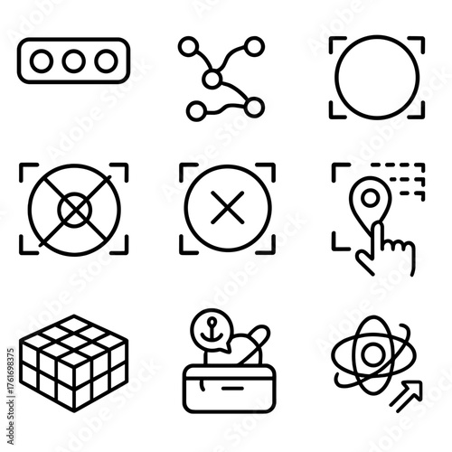 Inside-Out Tracking Icons. Outline icon set of inside-out tracking: camera array, SLAM path, feature points,