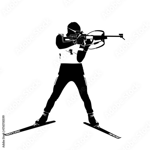Silhouette of biathlete aiming rifle while skiing, winter sports competition concept, precision and endurance athlete, isolated on transparent background