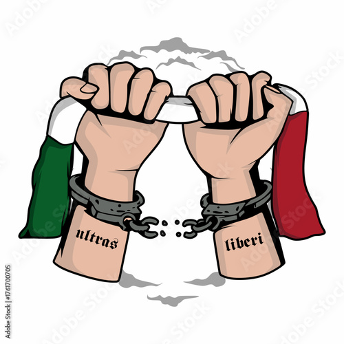 hands with handcuffs ultras hooligan casual football sticker logo vector design