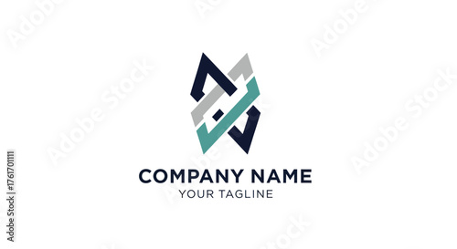 Abstract geometric logo design with interwoven shapes and company branding.