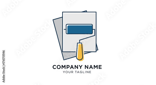 Painting roller on paper sheets representing home renovation and design.