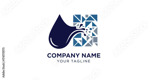 Abstract Logo Design Featuring a Fluid Drop and Geometric Mosaic Pattern.
