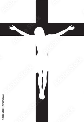 Silhouette of the crucifixion of Jesus Christ on a white background