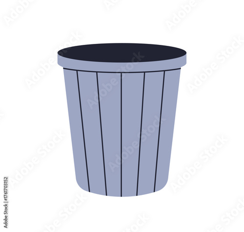 Trash bin. Garbage can, metal container. Open empty clean rubbish and waste bucket, dustbin. dump disposal basket, wastebasket, trashcan icon. Flat vector illustration isolated on white background