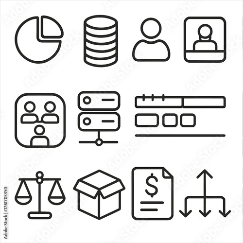 Resource Allocation Icons. Outline icon set of return SLAs: clock icon, calendar icon, SLA chart, threshold