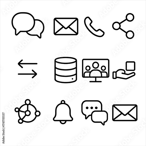 Interdepartmental Communication Icons. Outline icon set of interdepartmental communication: speech bubbles,