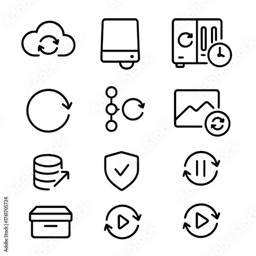 Data Backup Icons. Outline icon set of passwords and 2FA: password field, key icon, password manager,