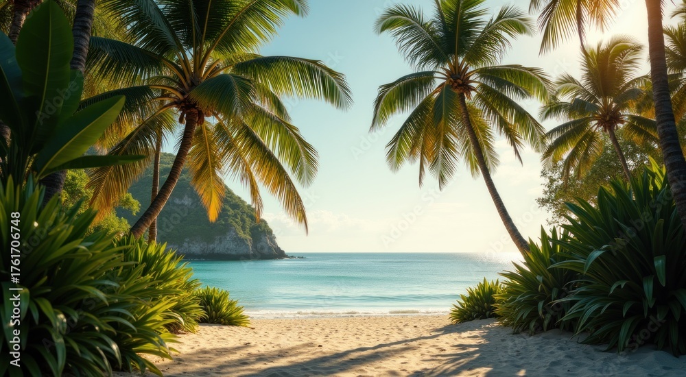Obraz premium Palm trees on the beach near the water