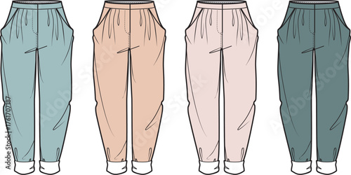 Vector Illustration of Stylish Loose-Fit Pants in Various Colors