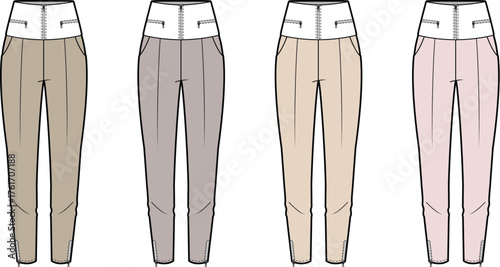 Stylish Women's Tapered Pants in Neutral Colors Vector Illustration