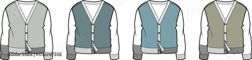 Stylish cardigan variations in different colors, perfect for fashion designs and apparel concepts