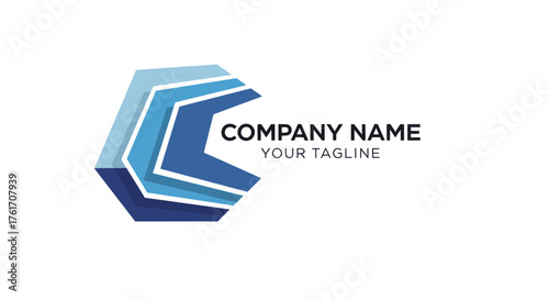 Abstract Blue Hexagon Logo Design with Modern Arrow Elements.