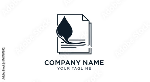 Creative document and ink drop logo design for a company.
