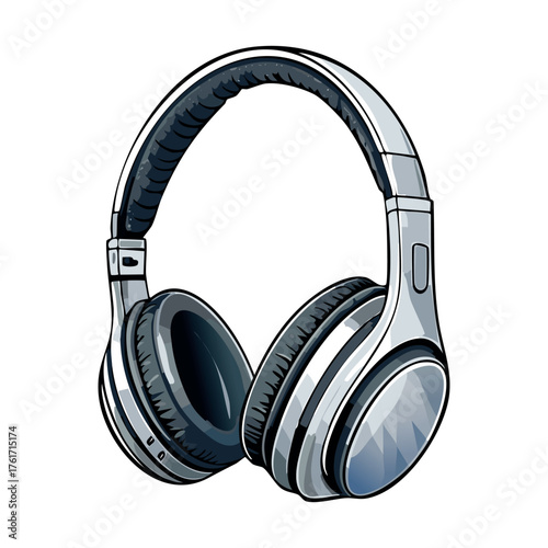 Over-ear headphones with cushioned pads in modern audio style – music listening vector illustration