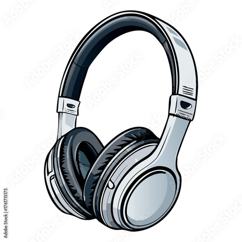Over-ear headphones with cushioned pads in modern audio style – music listening vector illustration