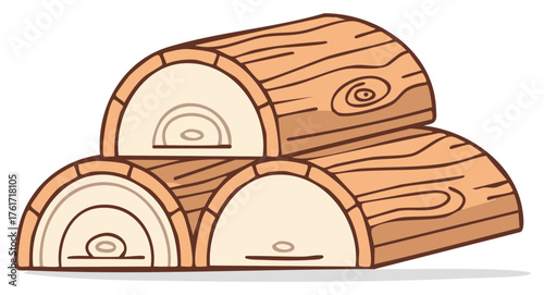 Stylized Stack of Three Cartoon Firewood Logs, Wooden Fuel Illustration