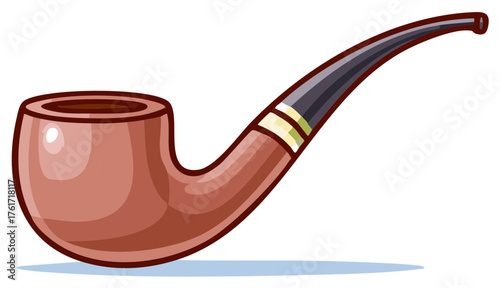 Illustration of a tobacco pipe with a curved stem and wood texture