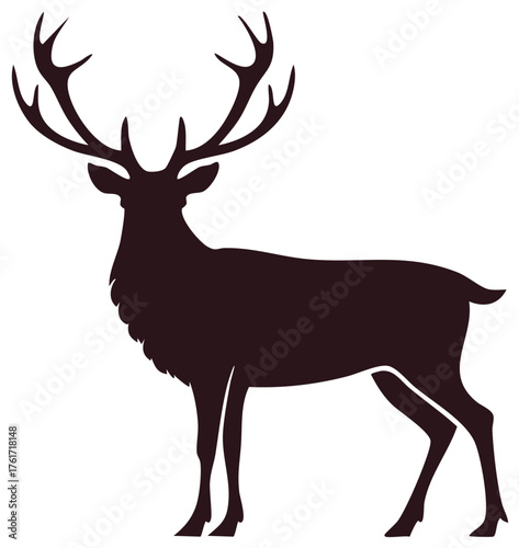 Elegant Deer Silhouette Illustration with Large Antlers on White