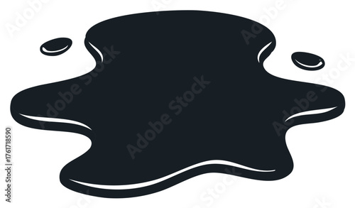 Glossy black ink splat or oil spill puddle vector graphic illustration