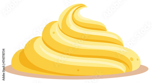 Swirls of Yellow Cream Illustration on a Brown Dish, Sweet Treat Vector Food Art