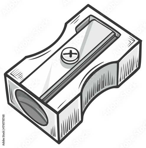 Hand drawn vector illustration of a classic metal pencil sharpener