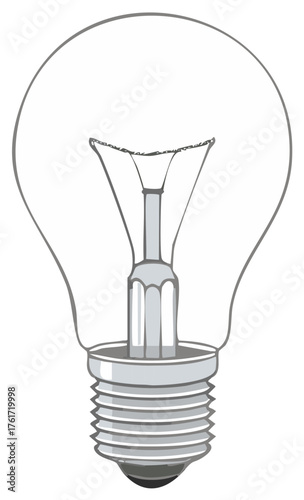 Illustrated light bulb design, simple outline showing glass and internal components