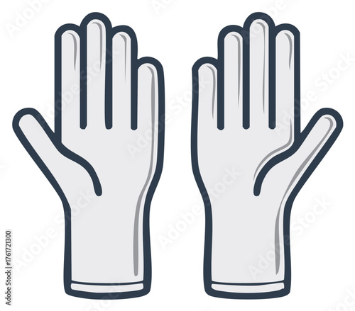 Pair of white medical gloves open palms flat design vector illustration