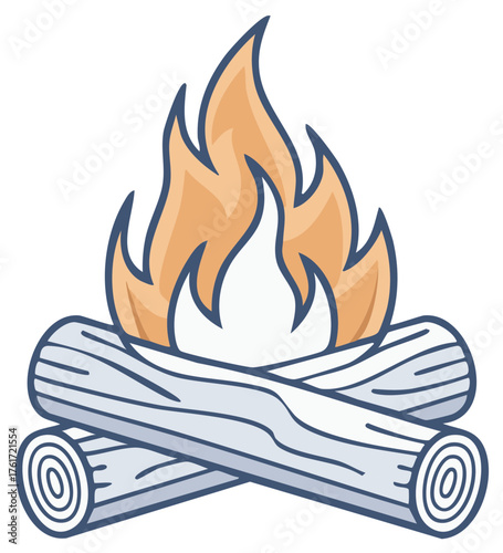 Cartoon campfire illustration with logs and flames