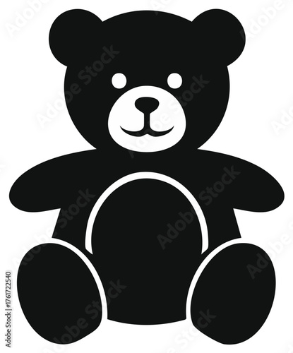 Simple black bear plush vector illustration.  Adorable and Minimalist Teddy Bear, perfect for baby graphic resources and toy icons