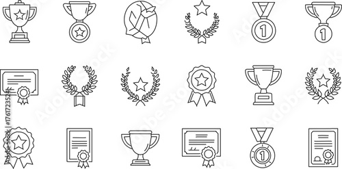 Trophy, Awards, and Achievement Line Icons Set