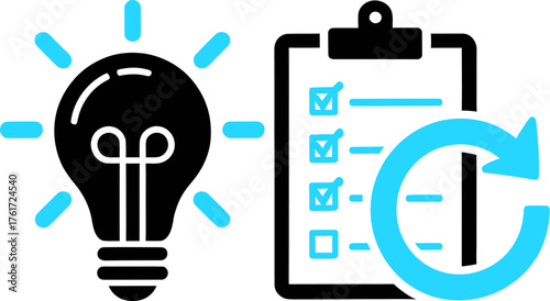 Light bulb and checklist vector icon representing ideas and task management simple flat design for business and productivity applications on transparent background