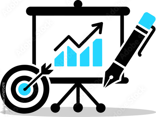 Presentation board with target and graph a vector illustration for business growth and success on transparent background