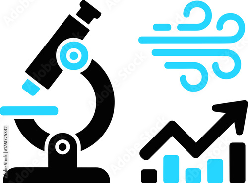 Microscope wind and graph icons simple vector design for science meteorology and business presentations on transparent background