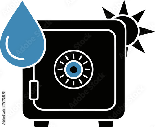 Waterproof safe icon vector illustration in flat design concept for secure storage and protection from water damage on transparent background