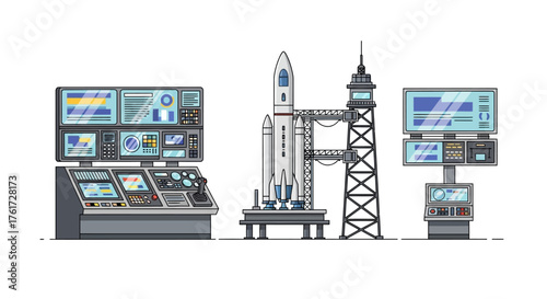 Mission Control & Rocket Launch Pad - Sci-Fi Space Exploration