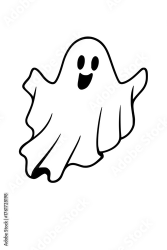 Spooky season fun with this friendly, cartoon ghost illustration perfect for Halloween decorations, party invitations, and playful designs