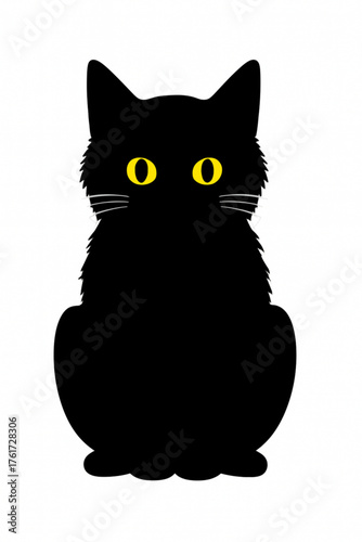 Mysterious black cat with piercing yellow eyes, perfect for Halloween designs, pet themes, or quirky illustrations, originally a scalable vector graphic