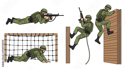 Military Training Exercises Crawling, Climbing, and Tactical Maneuvers for Soldiers