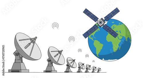 Global Satellite Communication Network Demonstrating Data Transmission and Connectivity Across Earth's Surface to Terrestrial Antennas