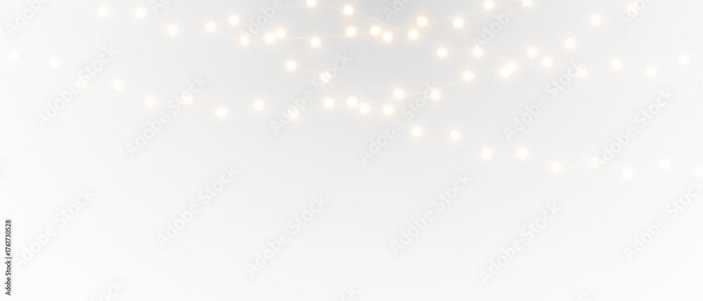 Fototapeta premium Seamless decorative Christmas border with conifer branches and lights overlay background
